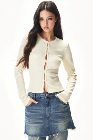 Elastic Ribbed Knit Top