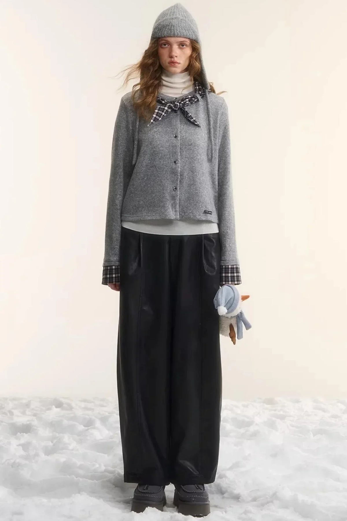 Elastic Waist Black Leather Pants