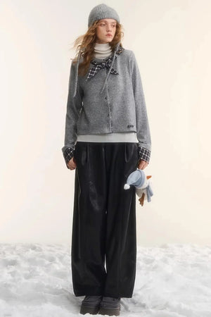 Elastic Waist Black Leather Pants
