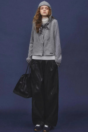 Elastic Waist Black Leather Pants