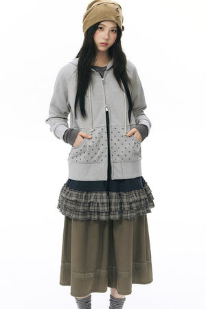 Elastic Waist Patchwork Wide-Leg Skirt Pants