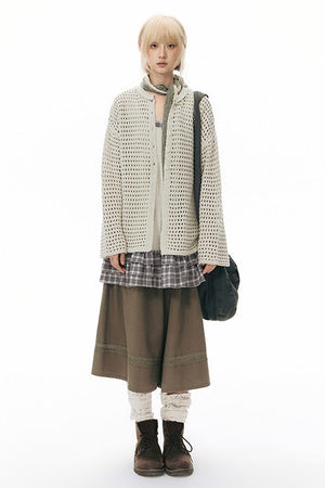 Elastic Waist Patchwork Wide-Leg Skirt Pants