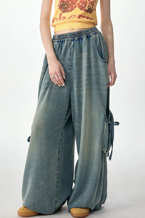 Elastic Waist Wide-Leg Denim Pants