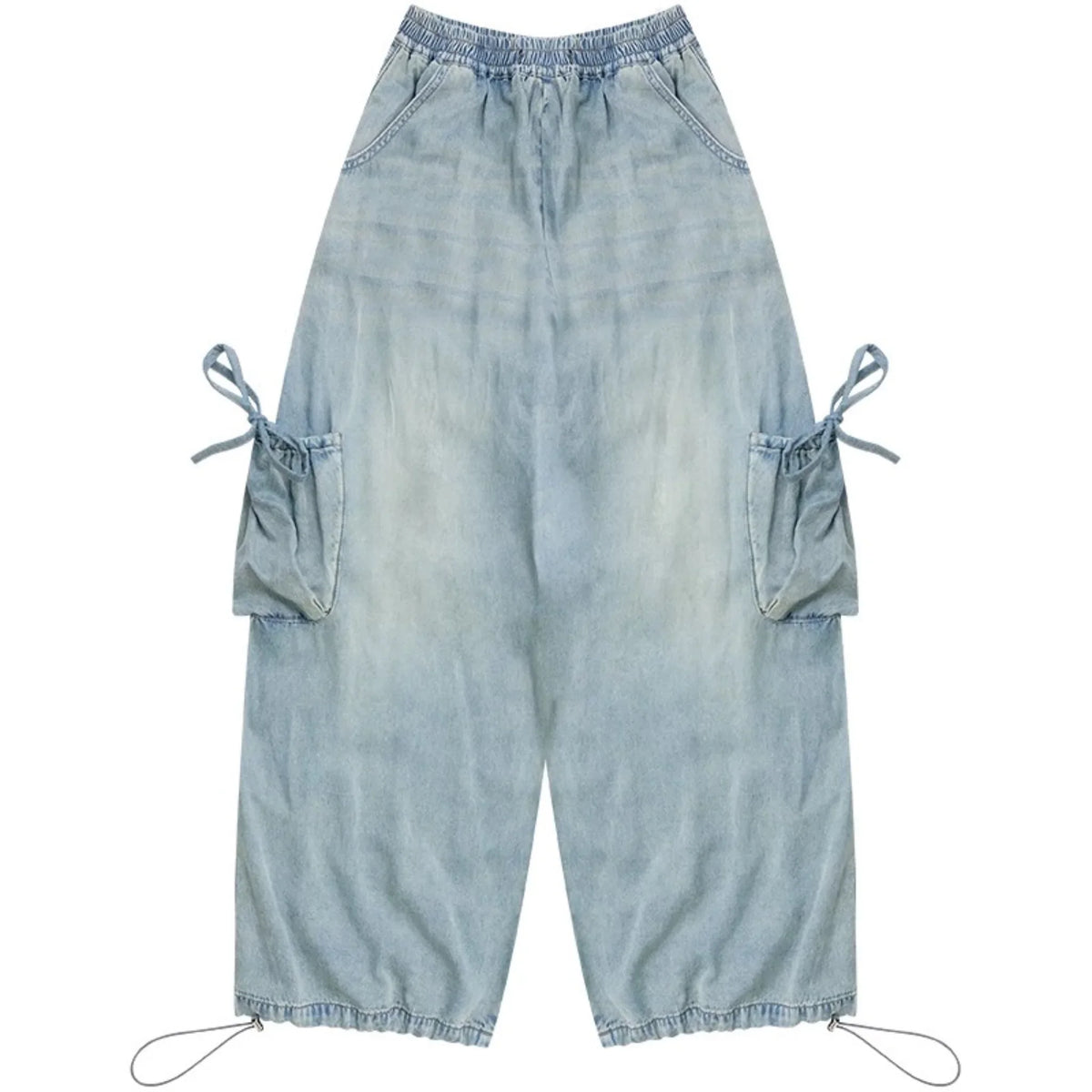 Elastic Waist Wide-Leg Denim Pants