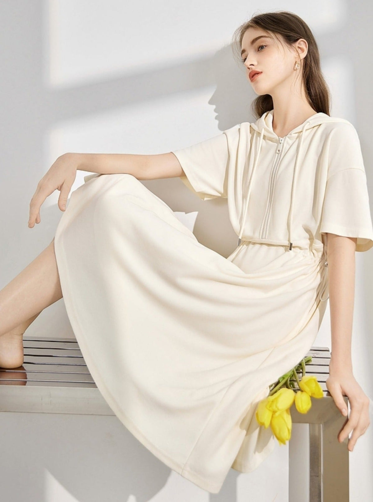 Elasticated Waist Hooded Dress