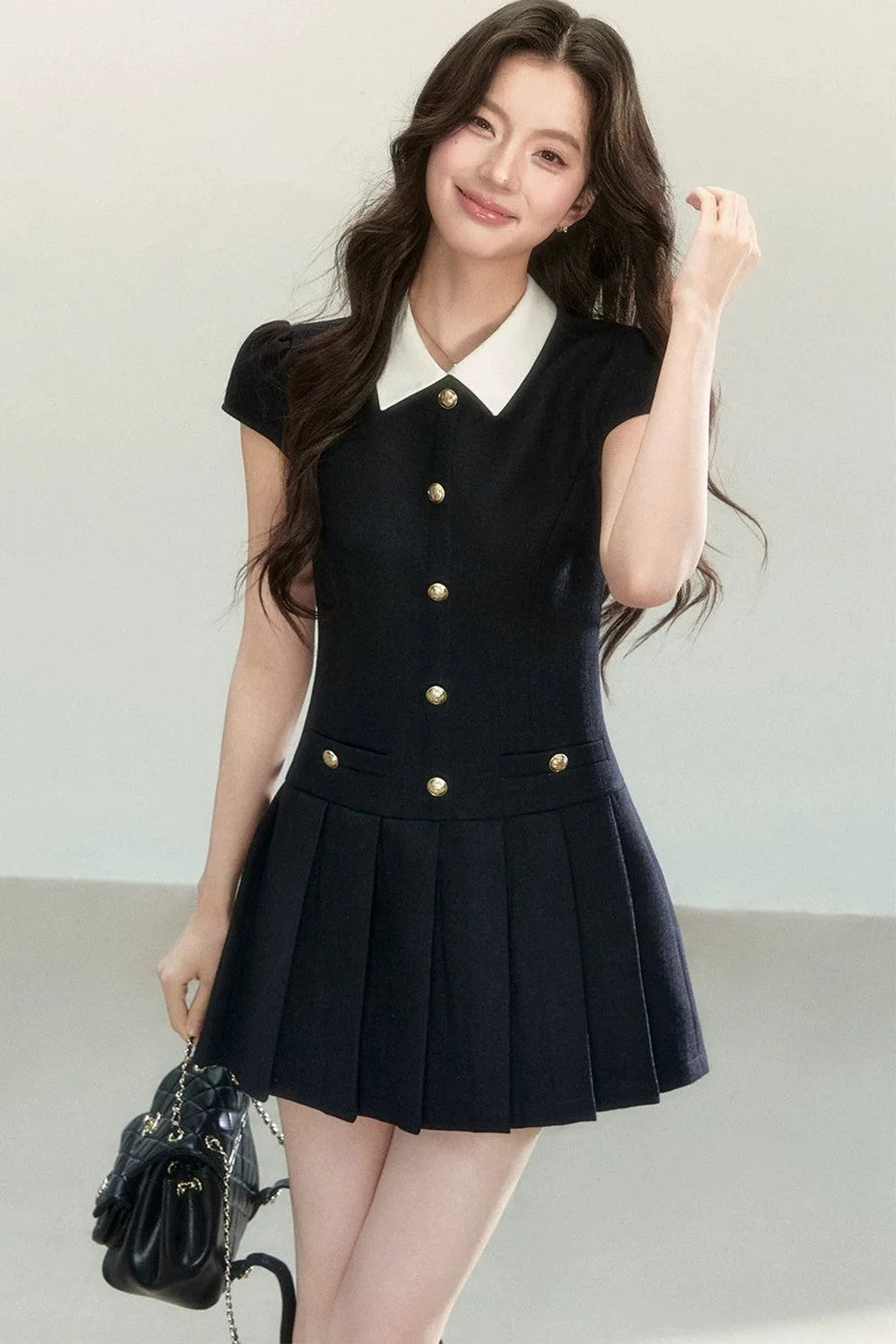Elegant Black Pleated Dress