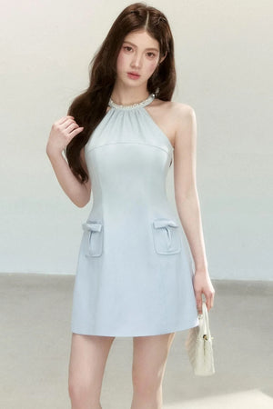 Elegant Blue Halter Dress