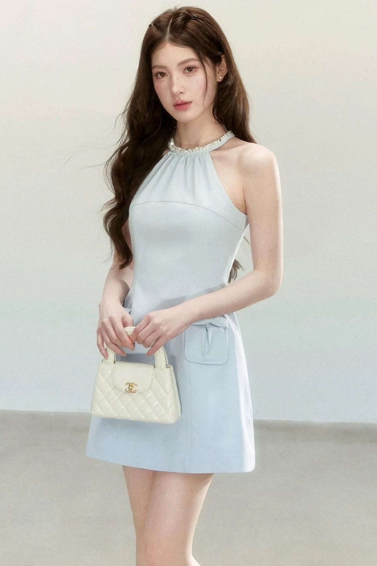 Elegant Blue Halter Dress