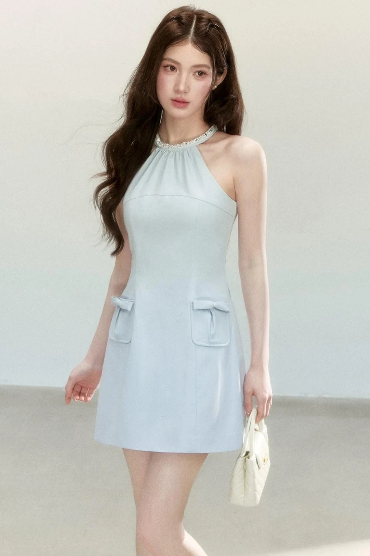 Elegant Blue Halter Dress