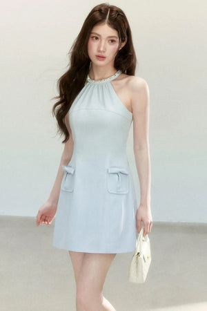 Elegant Blue Halter Dress
