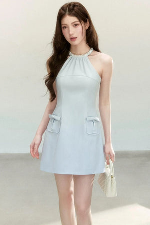 Elegant Blue Halter Dress
