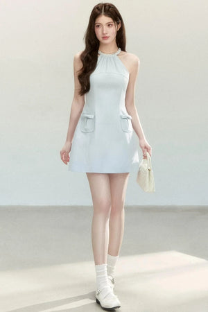 Elegant Blue Halter Dress