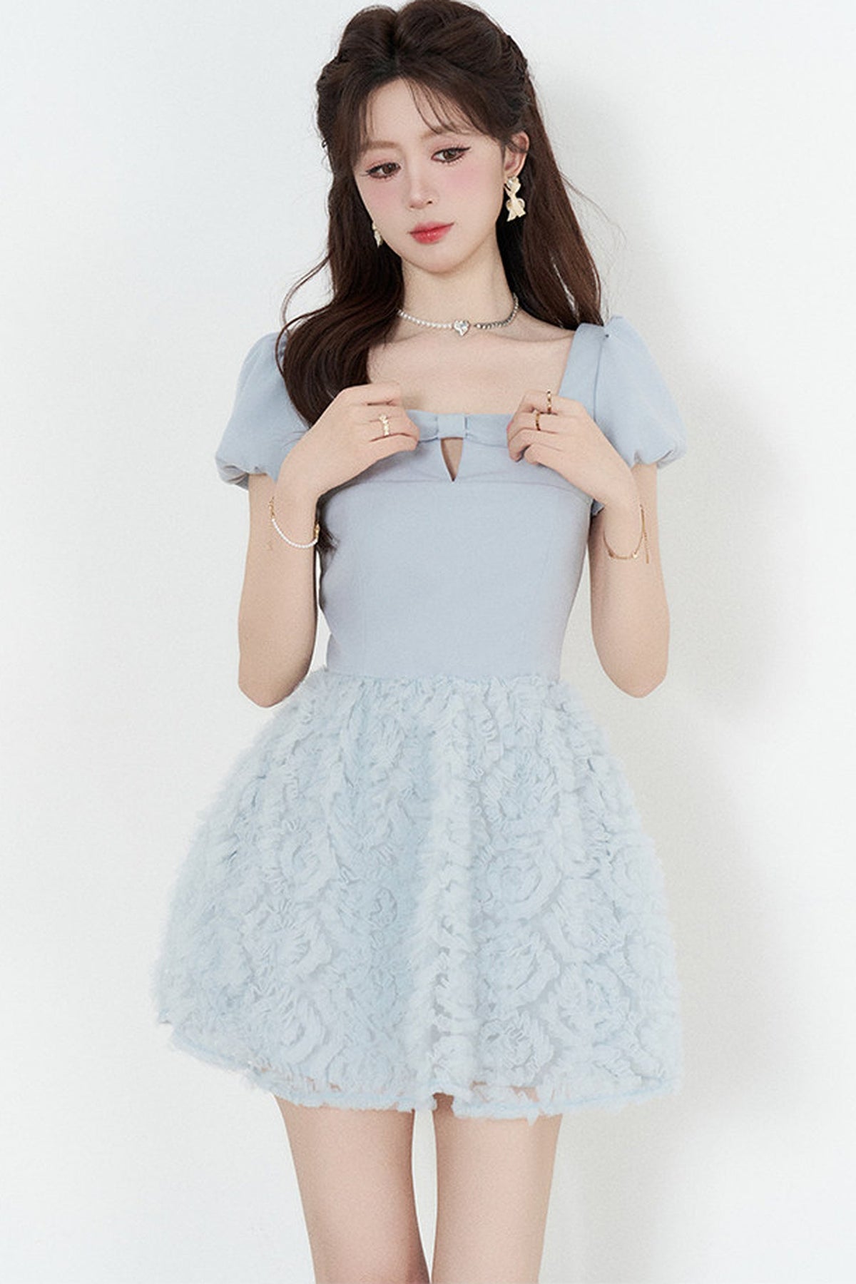 Elegant Blue Mesh Dress
