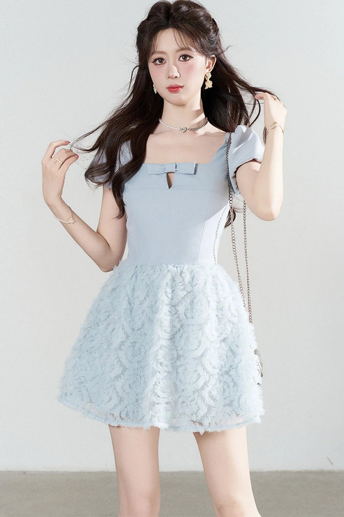 Elegant Blue Mesh Dress