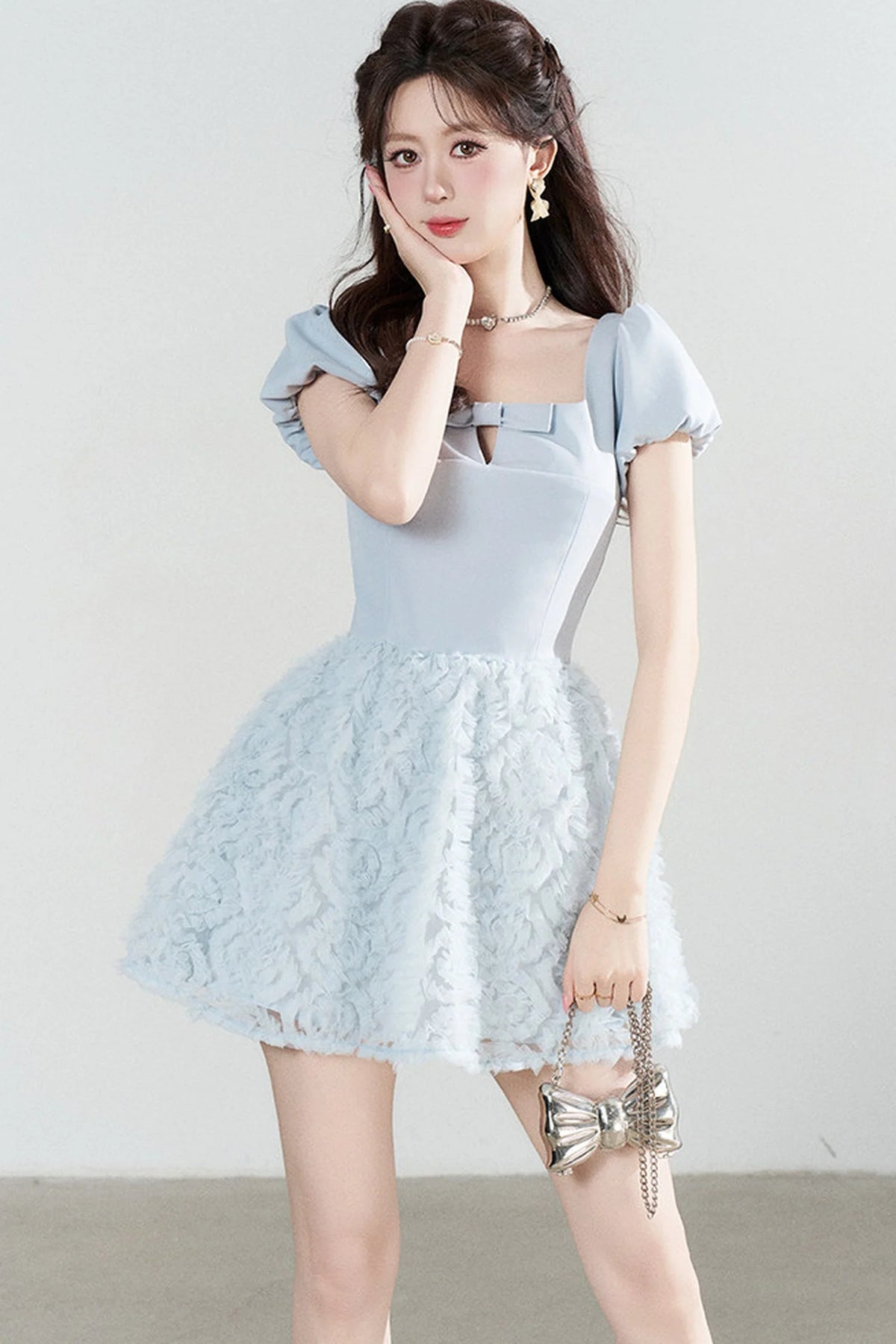 Elegant Blue Mesh Dress