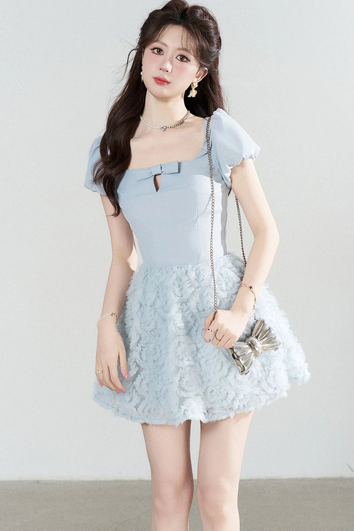 Elegant Blue Mesh Dress