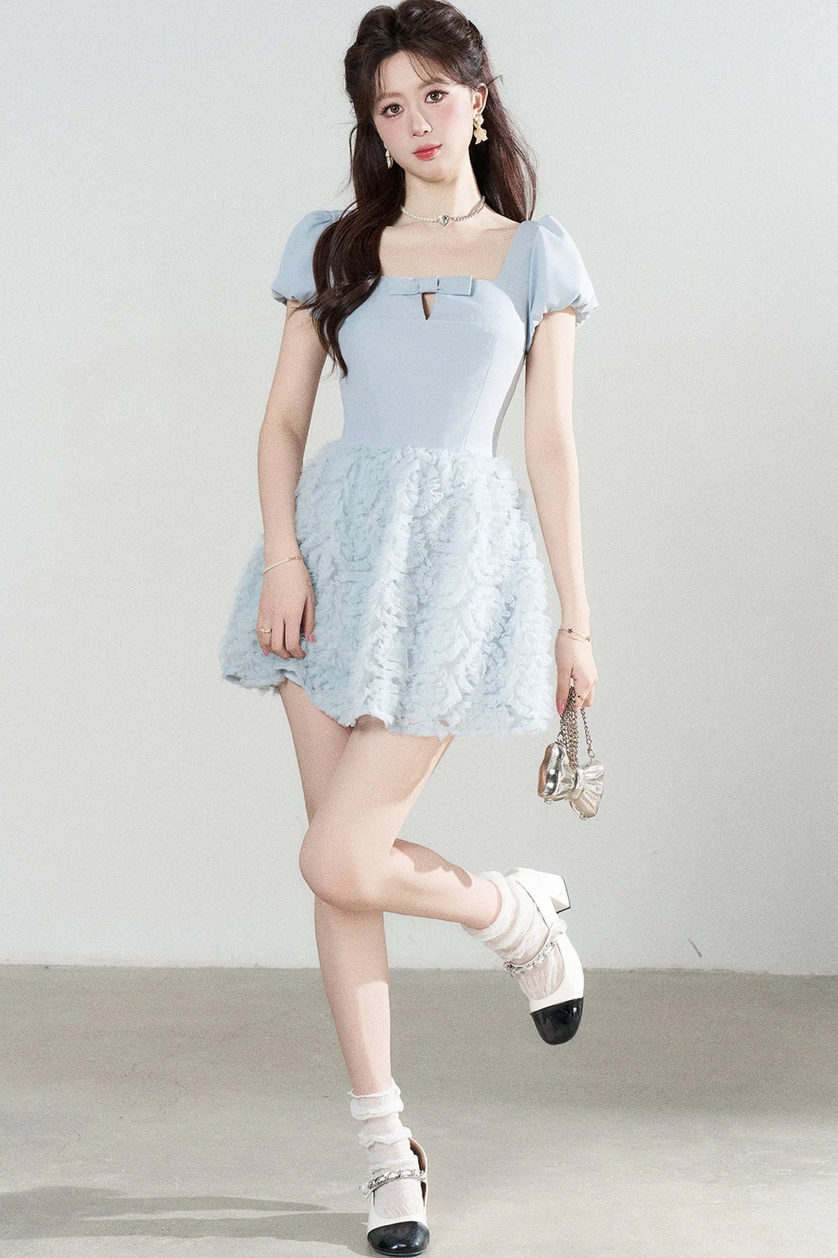 Elegant Blue Mesh Dress