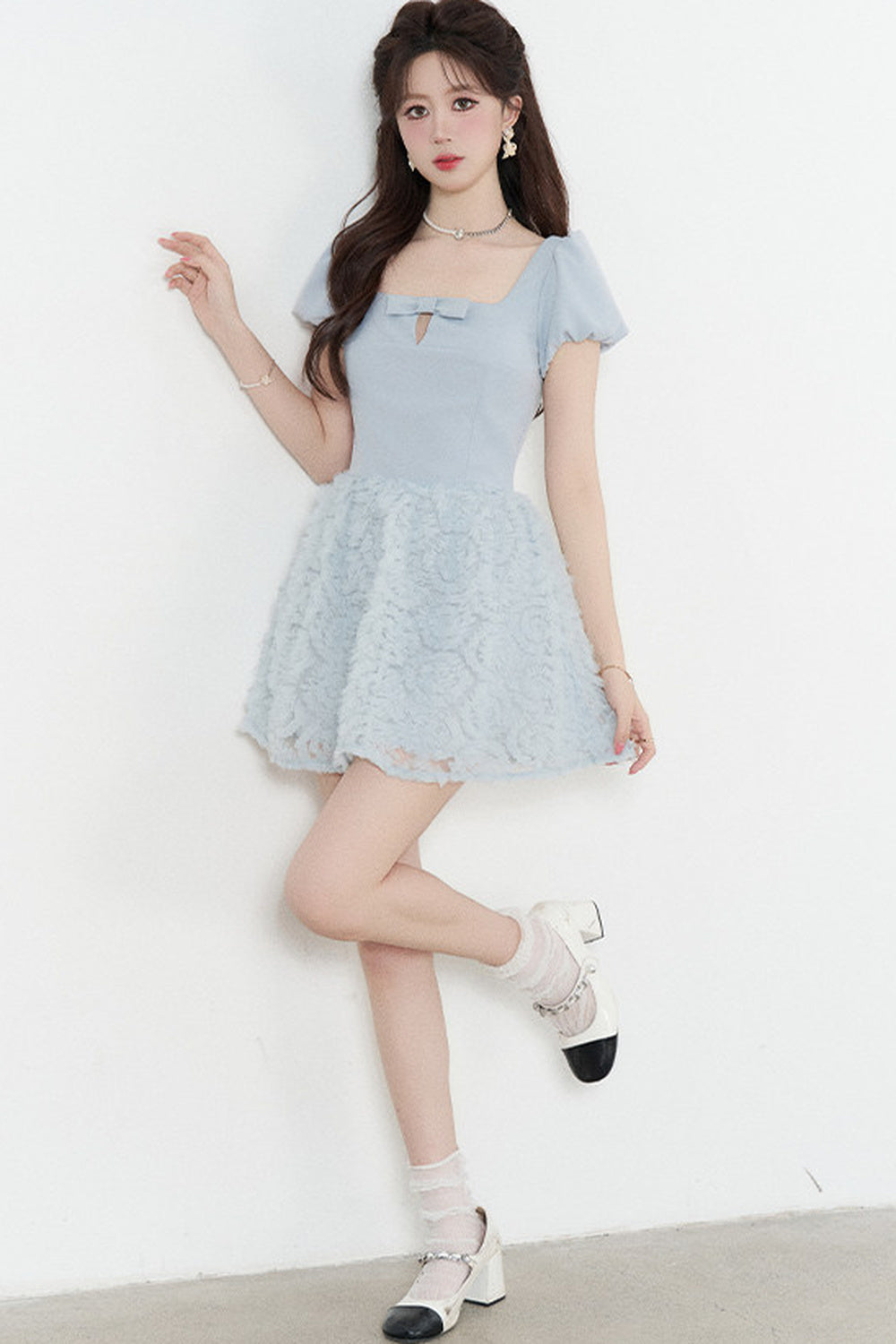 Elegant Blue Mesh Dress