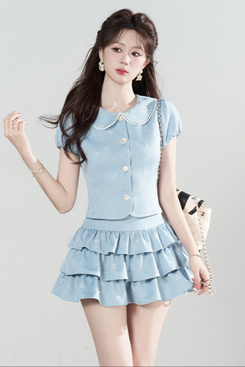 Elegant Blue Tweed Suit Set-Up