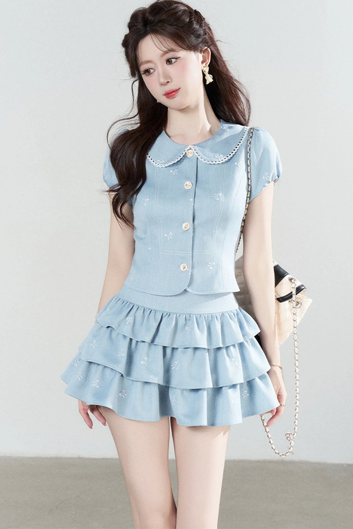 Elegant Blue Tweed Suit Set-Up