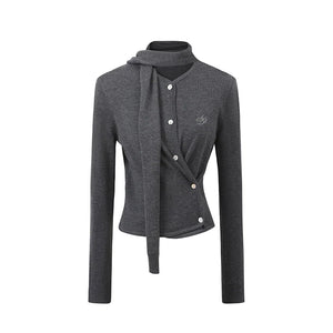 Elegant Bow-Tie Fitted Cardigan