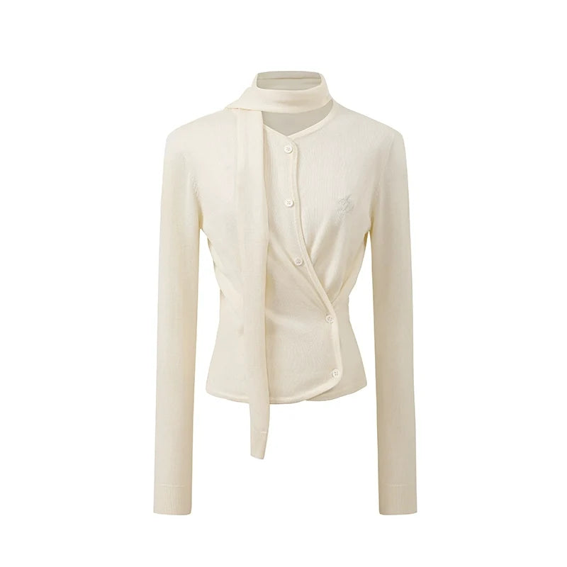 Elegant Bow-Tie Fitted Cardigan