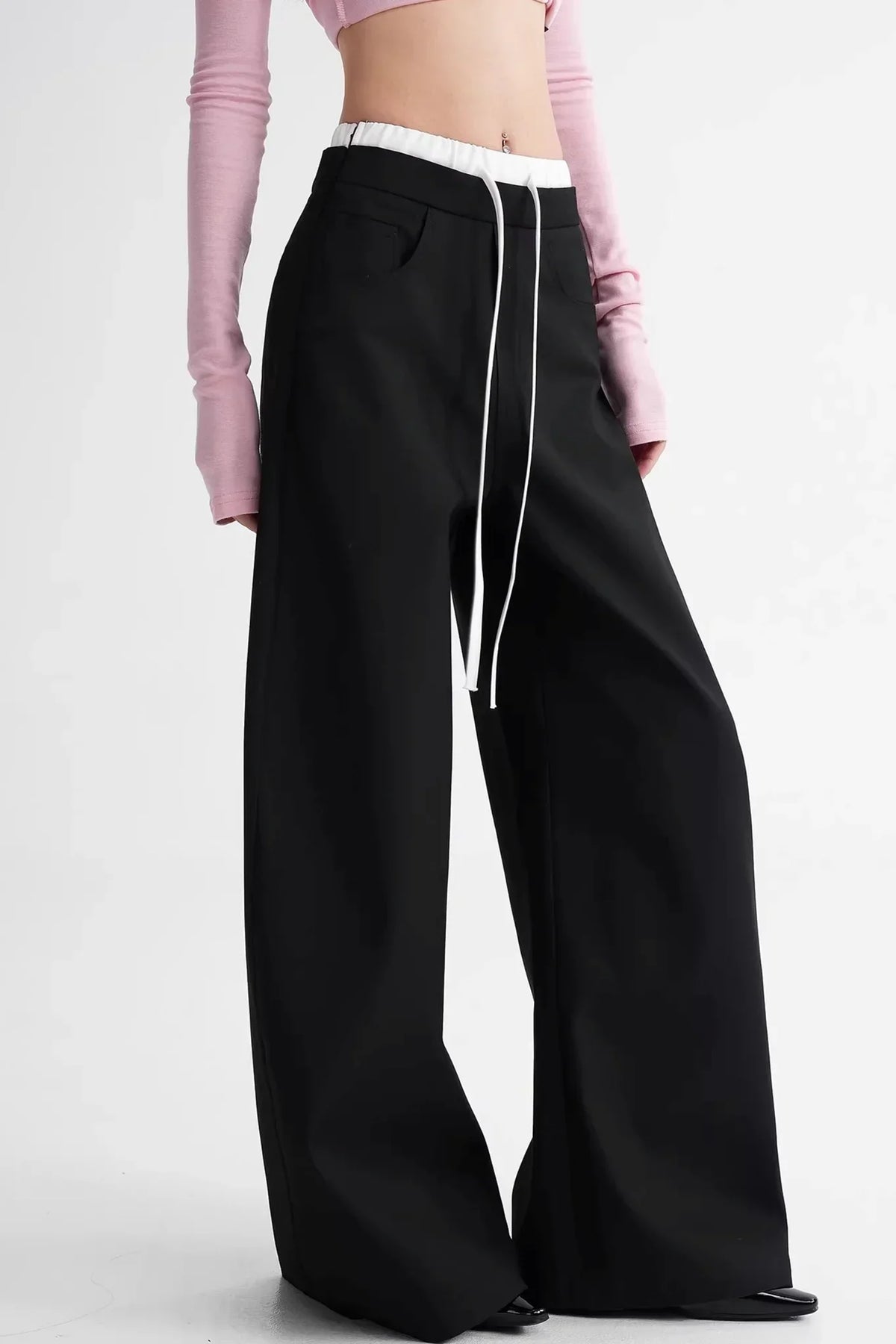 Elegant Color-Blocking Wide-Leg Pants