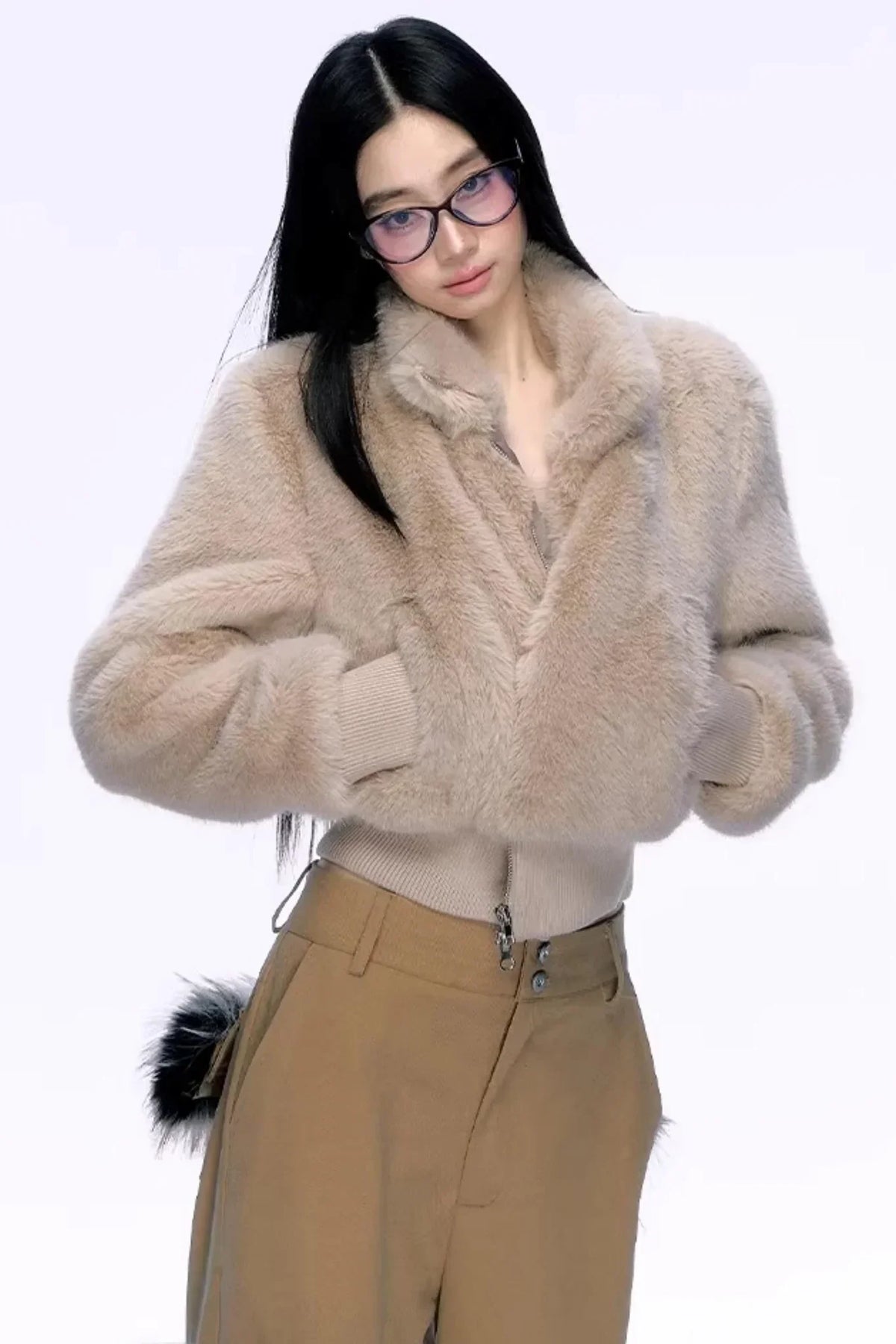 Elegant Faux Fur Patchwork Coat