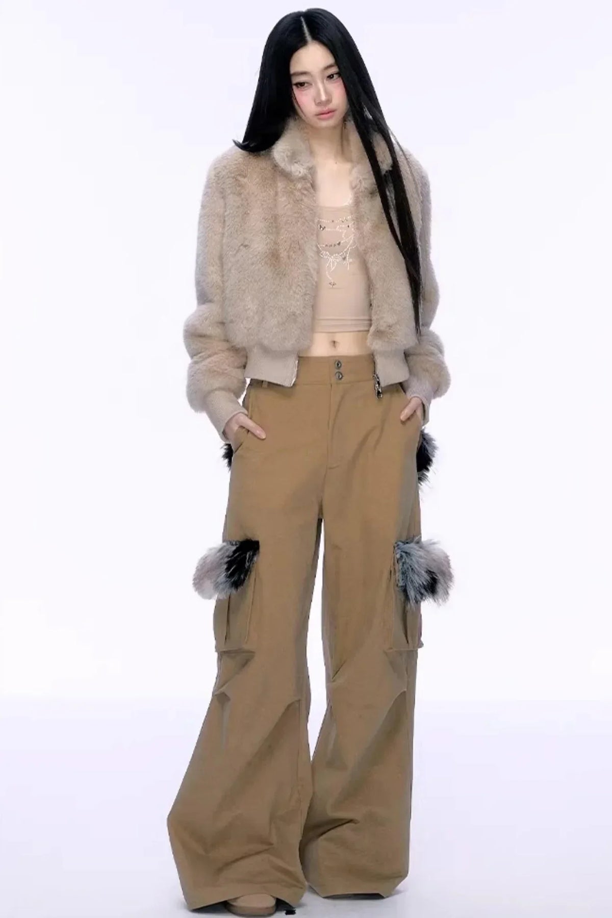 Elegant Faux Fur Patchwork Coat