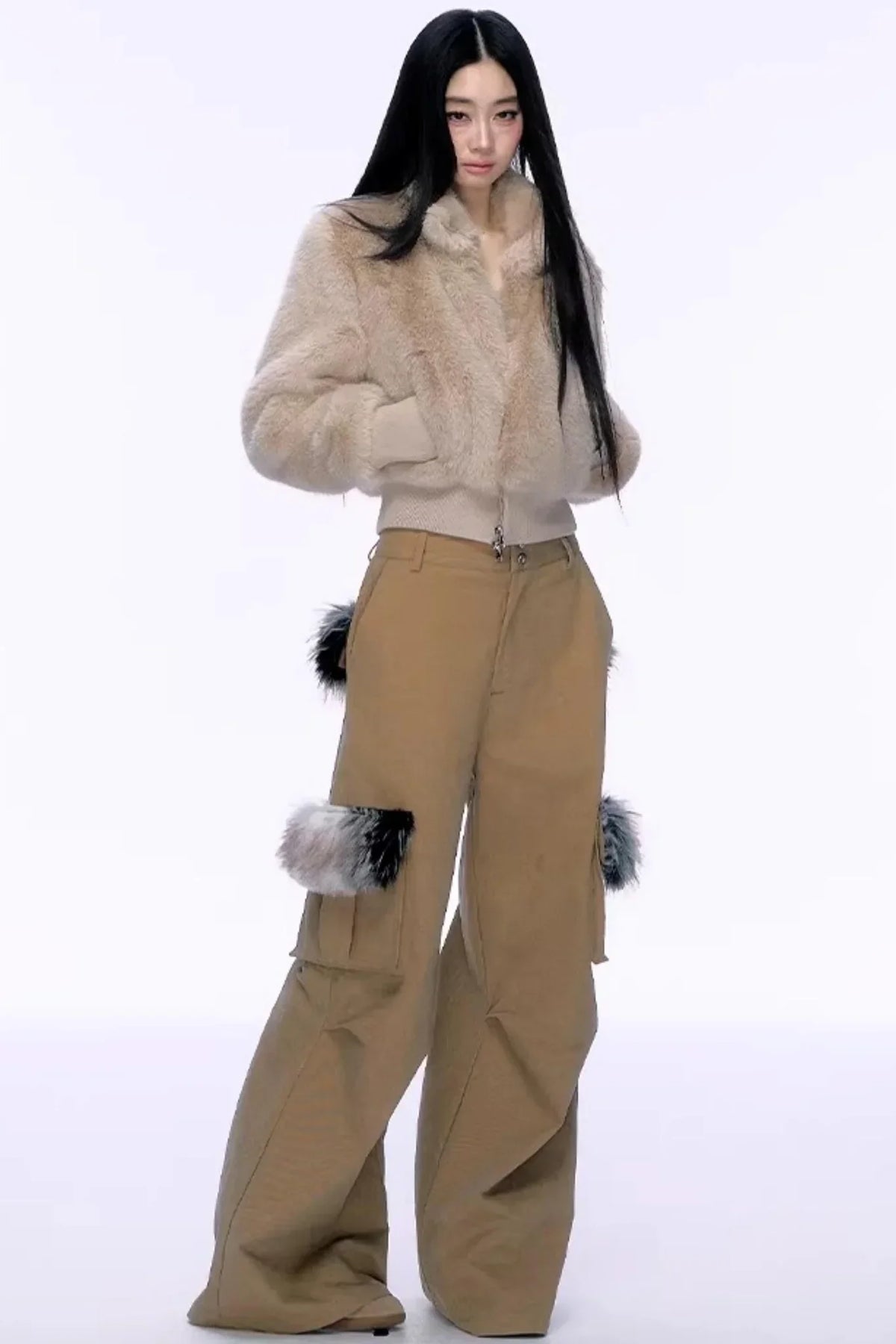 Elegant Faux Fur Patchwork Coat