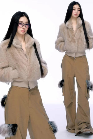 Elegant Faux Fur Patchwork Coat
