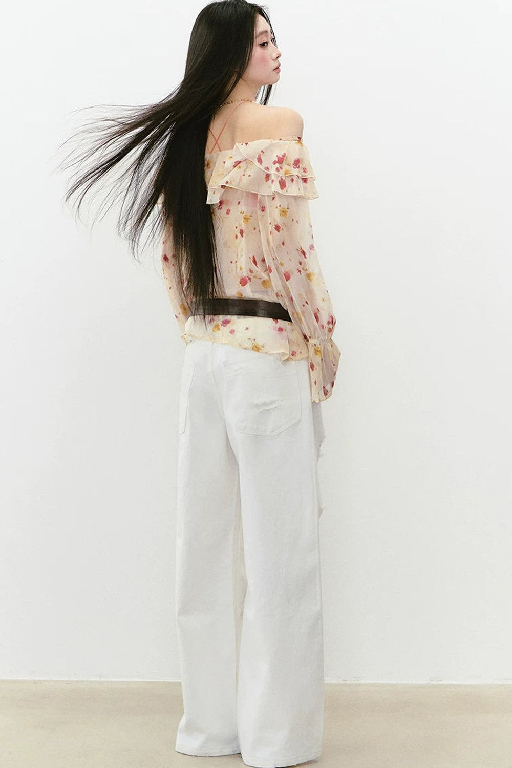 Elegant Floral Off-Shoulder Chiffon Top Set-Up