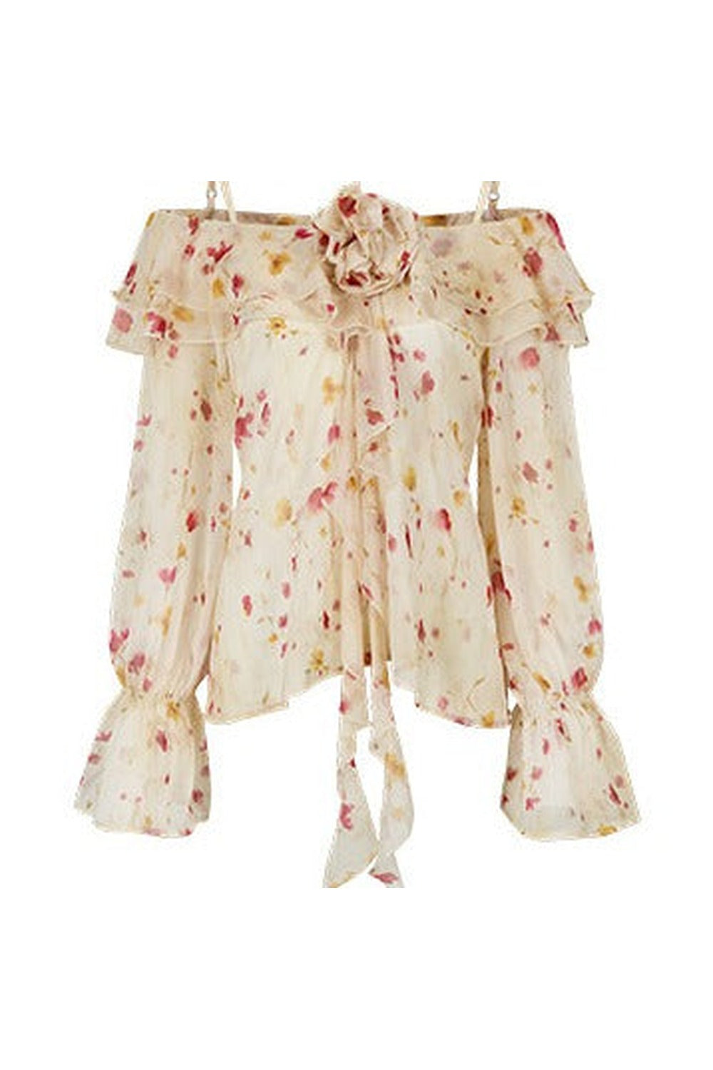 Elegant Floral Off-Shoulder Chiffon Top Set-Up