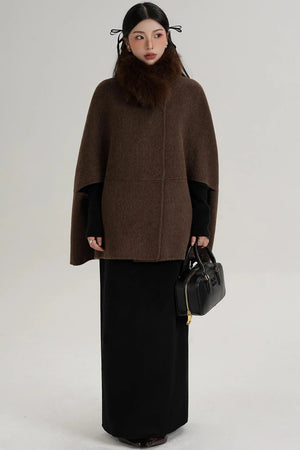 Elegant Fox Fur Wool Cape Coat