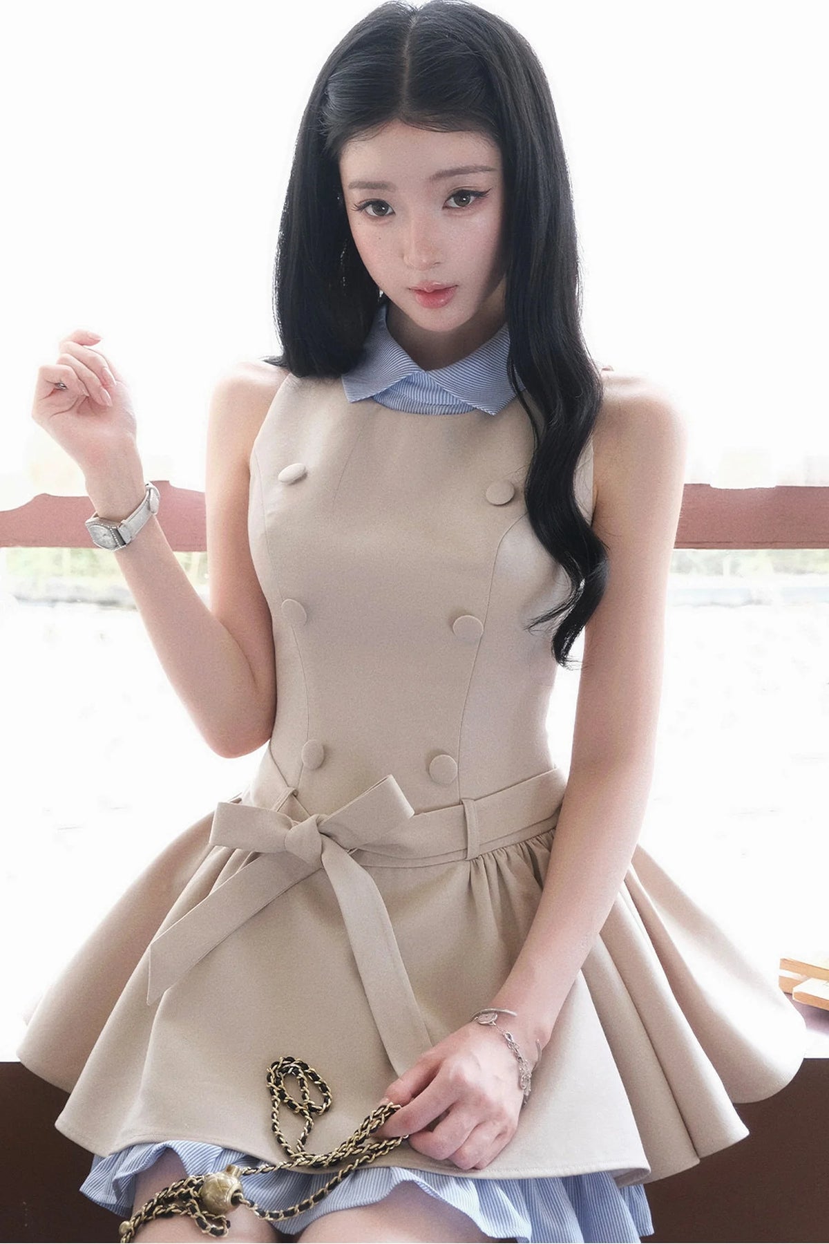 Elegant French Double-Breasted Dress