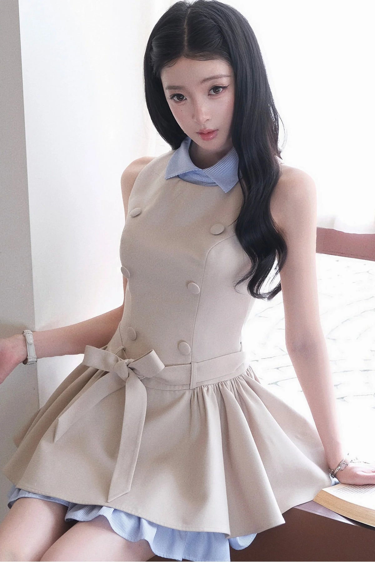 Elegant French Double-Breasted Dress