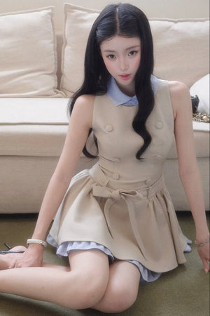 Elegant French Double-Breasted Dress