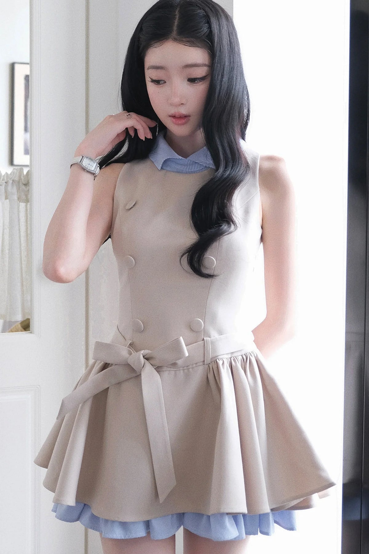 Elegant French Double-Breasted Dress