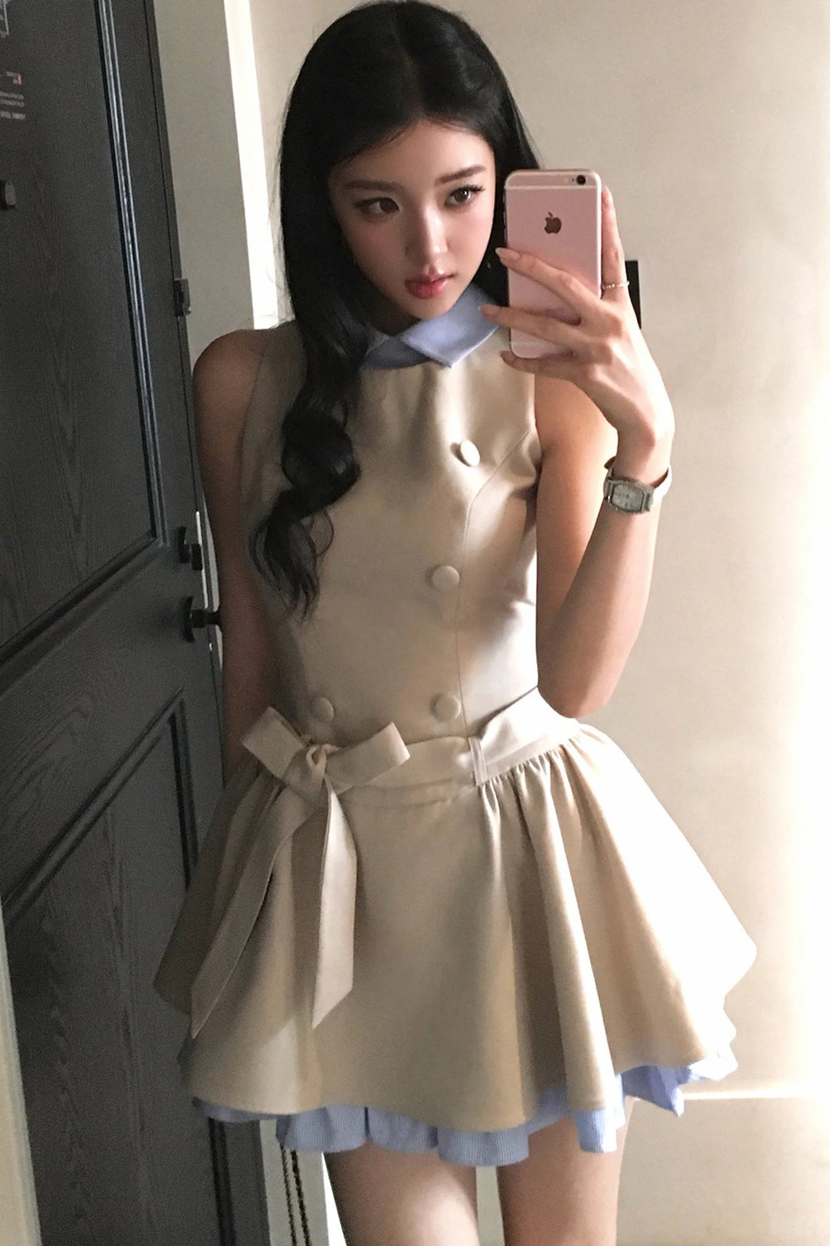 Elegant French Double-Breasted Dress