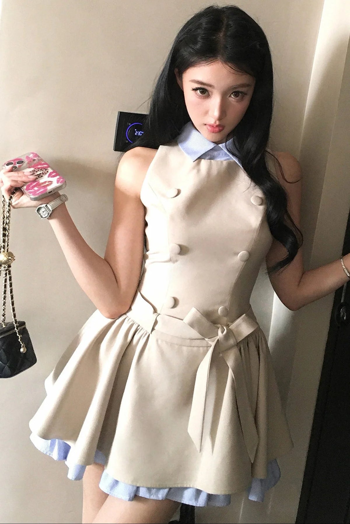 Elegant French Double-Breasted Dress