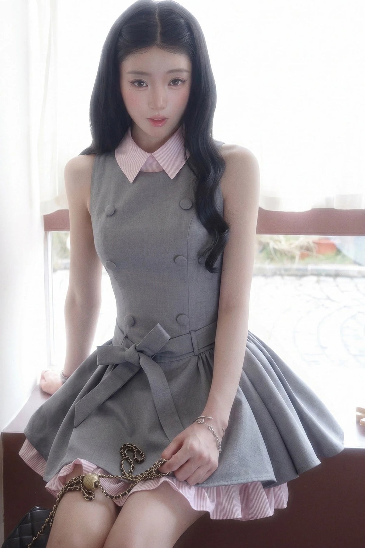 Elegant French Double-Breasted Dress