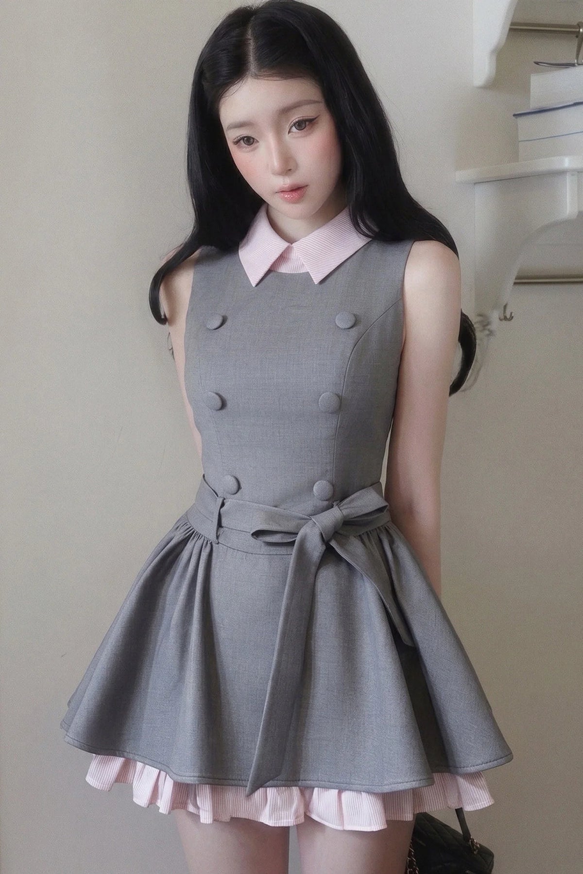 Elegant French Double-Breasted Dress