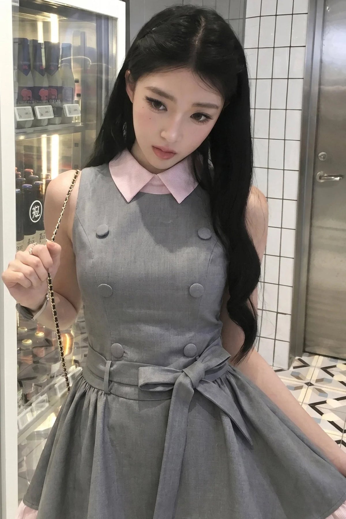 Elegant French Double-Breasted Dress
