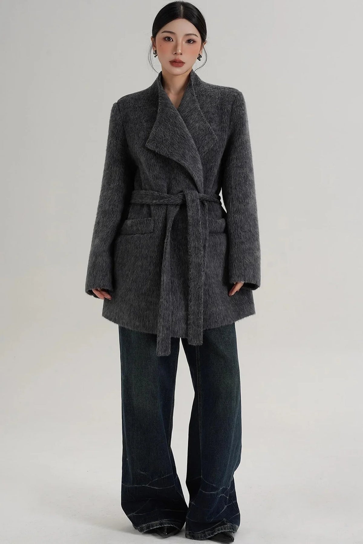 Elegant Gray-Blue Wool Coat