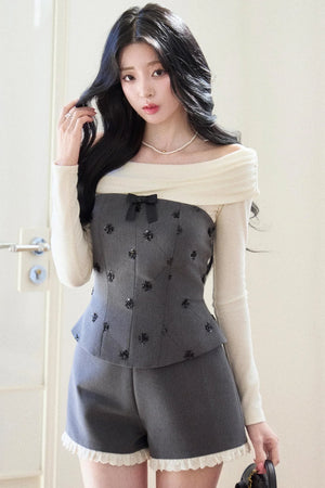 Elegant Knitted One-Shoulder Vest Set-Up