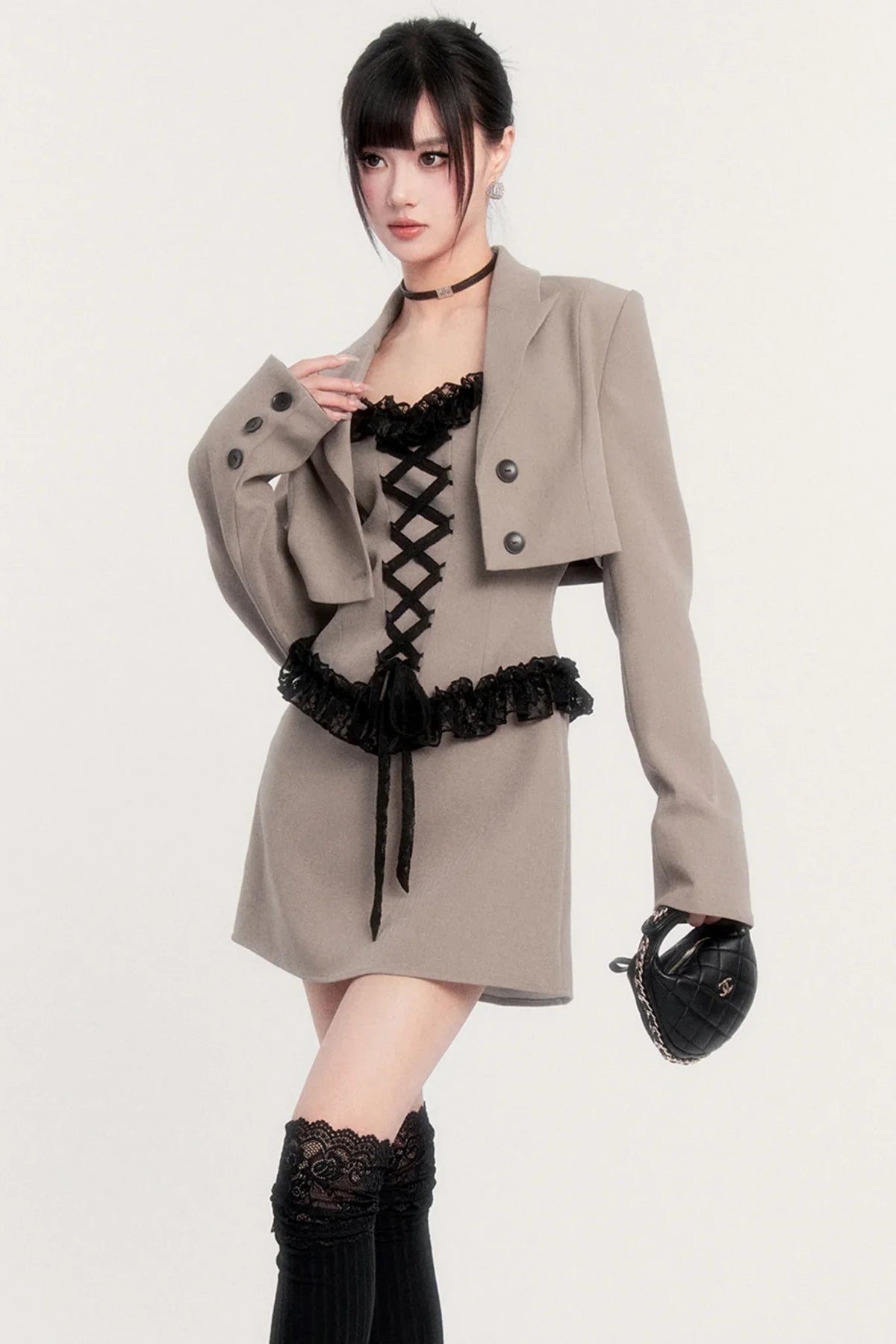 Elegant Lace Patchwork Dress Set-Up
