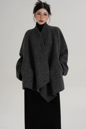 Elegant Lace-Up Woolen Coat