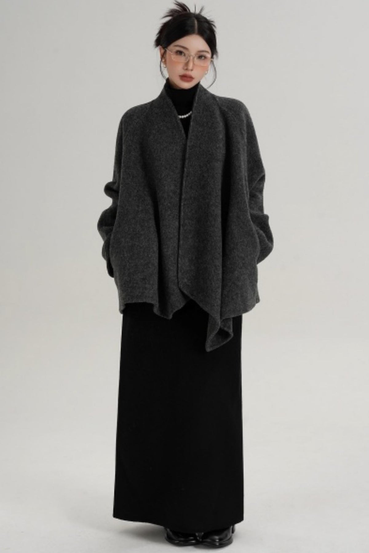Elegant Lace-Up Woolen Coat