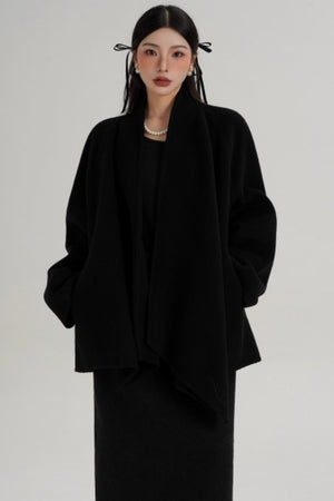 Elegant Lace-Up Woolen Coat