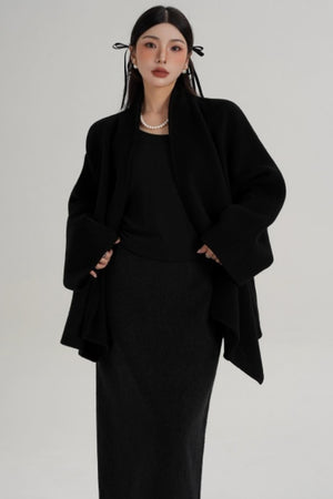 Elegant Lace-Up Woolen Coat